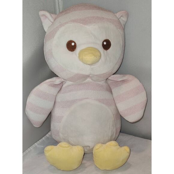 Sugar Loaf Pink Owl Plush Animal 17" Pink White Stripes Yellow Feet Stuffed Anim - Picture 1 of 5
